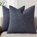 Foindtower Set of 2 Decorative Linen Check Throw Pillow Covers Neutral Farmhouse Vintage Cushion Covers Modern Boho Home Decor for Sofa Chair Couch Bedroom Living Room Outdoor,16×16 Inch,Navy Blue