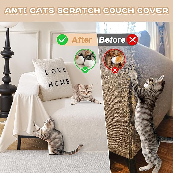 MYSKY HOME Couch Cover Sofa Covers for 3 Cushion Couch, Ultra - Soft Dog Couch Covers Protector for Sectional Sofa, Non Slip Sofa Slipcover Furniture Protector for Pet, 91" x 118", Oat