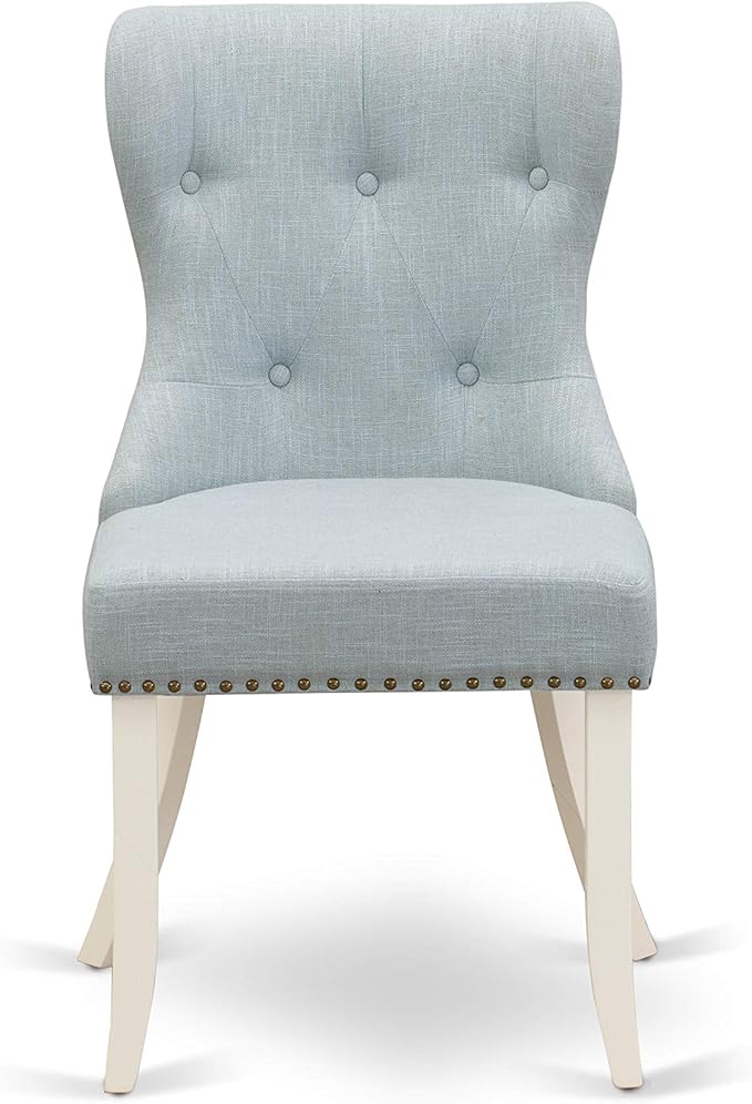 East West Furniture X097SI215-9 9 Piece Kitchen Table & Chairs Set Includes a Rectangle Dining Room Table with X-Legs and 8 Baby Blue Linen Fabric Parsons Chairs, 40x72 Inch, Multi-Color