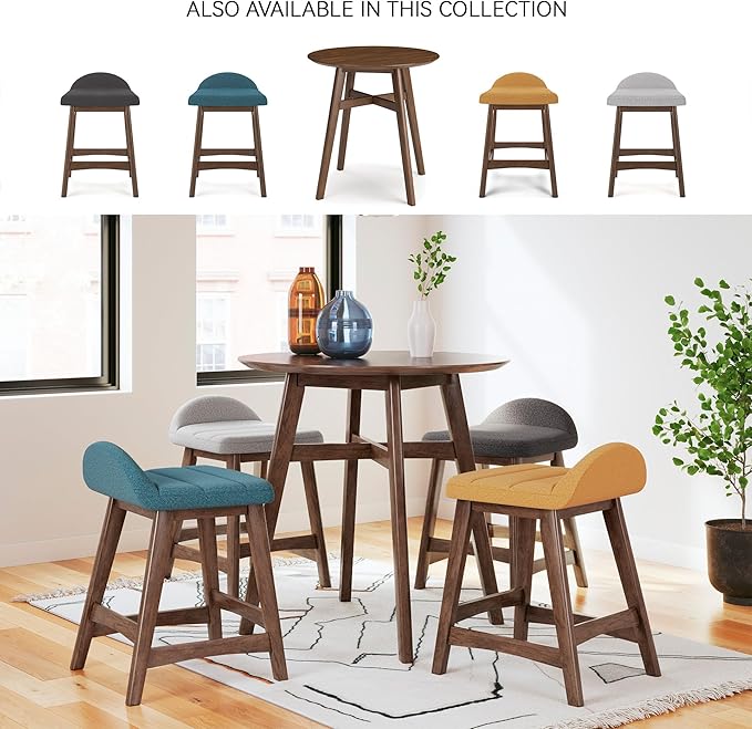 Signature Design by Ashley Lyncott Contemporary 28.5" Counter Height Upholstered Bar Stool with Foam Cushion, 2 Count, Charcoal & Brown