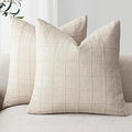 Foindtower Set of 2 Decorative Linen Check Throw Pillow Covers Neutral Farmhouse Vintage Cushion Covers Modern Boho Home Decor For Sofa Chair Couch Bedroom Living Room Outdoor,22×22 Inch,Natural Beige