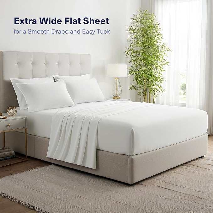 Kickoff Viscose Bamboo Sheets California King Size 4-pc 100% Organic Bamboo Viscose Bed Cooling Sheets Cal King Set Cool Bedding for hot Sleepers Sheet, Flat, Fitted, Pillowcases (Snow White, CK)