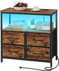 TUTOTAK LED Night Stand with Charging Station, Large Nightstand with USB and Type-C Port, Bedside Table with Cloth Drawers, End Table for Livingroom, Bedroom, Brown TB01BB081L