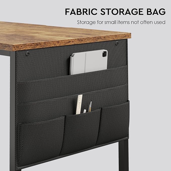 Ｍａｉｈａｉｌ Maihail Small Desk with Drawers, 40 inch Computer Desk with Shelves, Writing Desk with Storage, Small Office Desk with Metal Frame, Rustic Brown