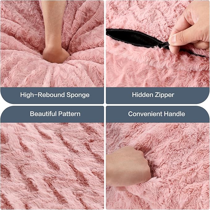 Hobestluk 6ft Bean Bag Chairs for Adults Large Beanbag Chair with Chevron Plush Fur Cover Big Bean Bag Chair for Living Room Bedroom Dorm Office - Pink (70" x 70" x 15")