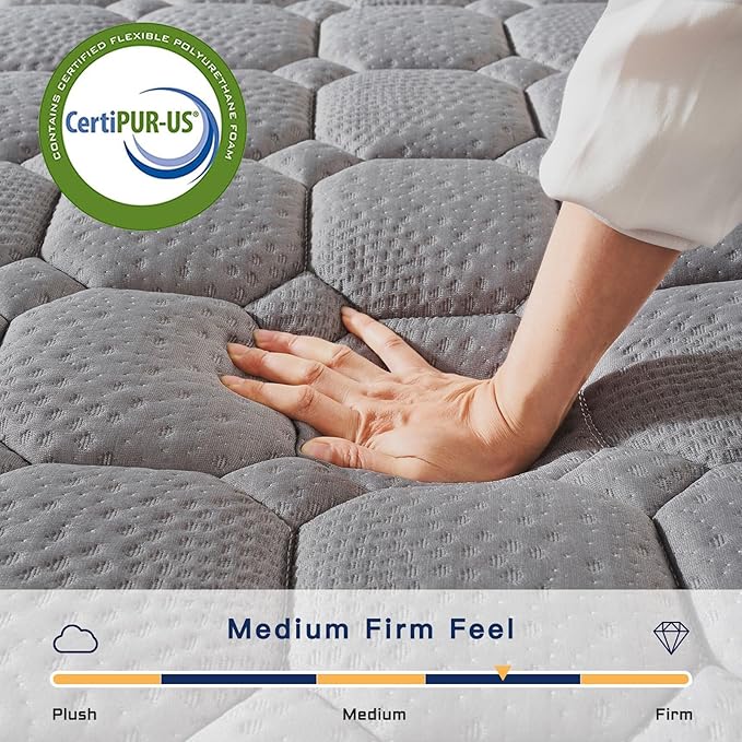 Vesgantti 12 Inch Multilayer Hybrid Cal King Mattress - Multiple Sizes & Styles Available, Ergonomic Design with Memory Foam and Pocket Spring, Medium Firm Feel, Grey