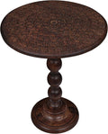 Side Tables Round – Small Drink Table for Small Spaces, Modern Accent Nightstand with Hand-Carved Top & Solid Wood Tables for Living Room, Bedroom, Office – Scorch Burnt Finish_18x22 Scorch Burnt