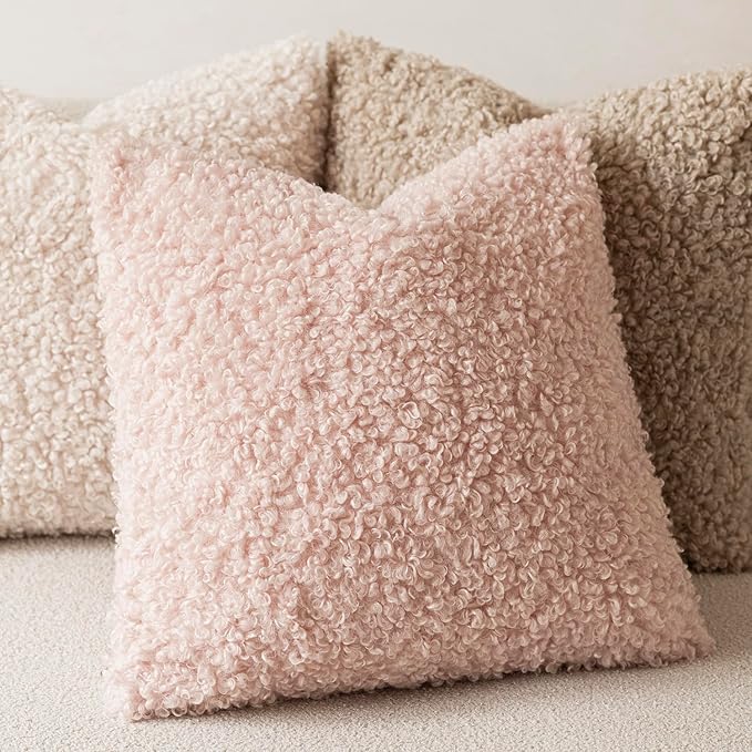 Foindtower 2 Pieces 20x20 Inch Light Pink, Faux Fur Throw Pillow Cover Accent Sherpa Furry Pillow Covers Fuzzy Soft Pillowcases Cozy Sheepskin Decorative Fleece Cushion Case for Bed Couch Living Room