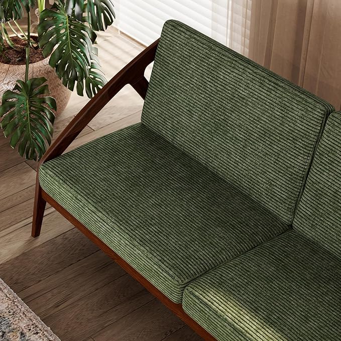 73.4" Solid Wood Upholstered Sofa, Comfortable Seat Cushion, White Waxwood Full Solid Wood Frame, Removable Cover, Suitable for Bedroom and Living Room, Easy to Assemble, Office Sofa