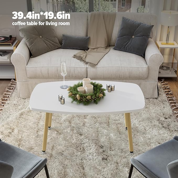 WOHOMO Folding Coffee Table 39.3'' White Coffee Tables for Living Room Portable Simple Modern Rectangular Center Table for Small Spaces, No Assembly, White-Htp