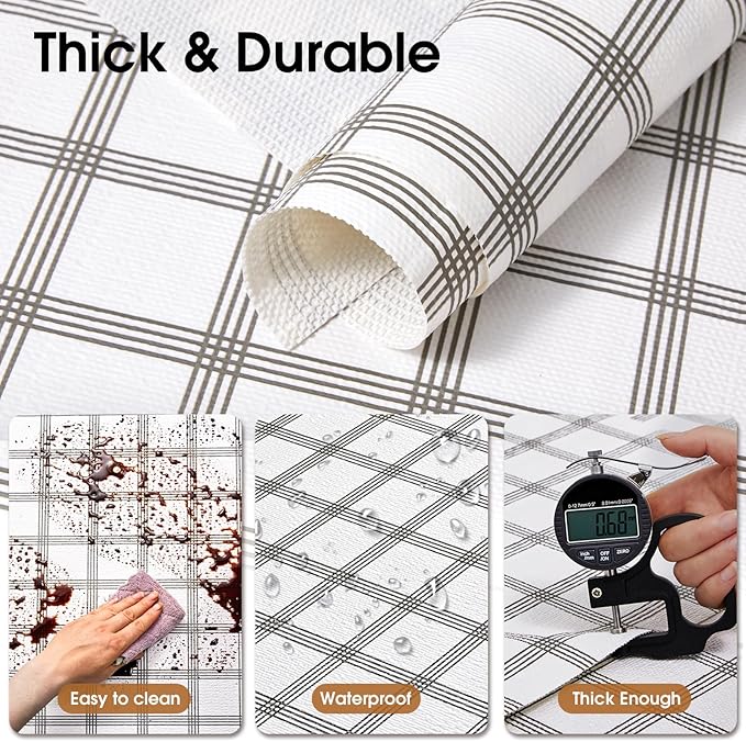Beautysaid Shelf and Drawer Liner for Kitchen Cabinet, Non Adhesive Non Slip Shelf Paper Waterproof Washable Thickened for Dresser Pantry Shelve Bathroom Protector Liner(Plaid,12 in x 10 FT)