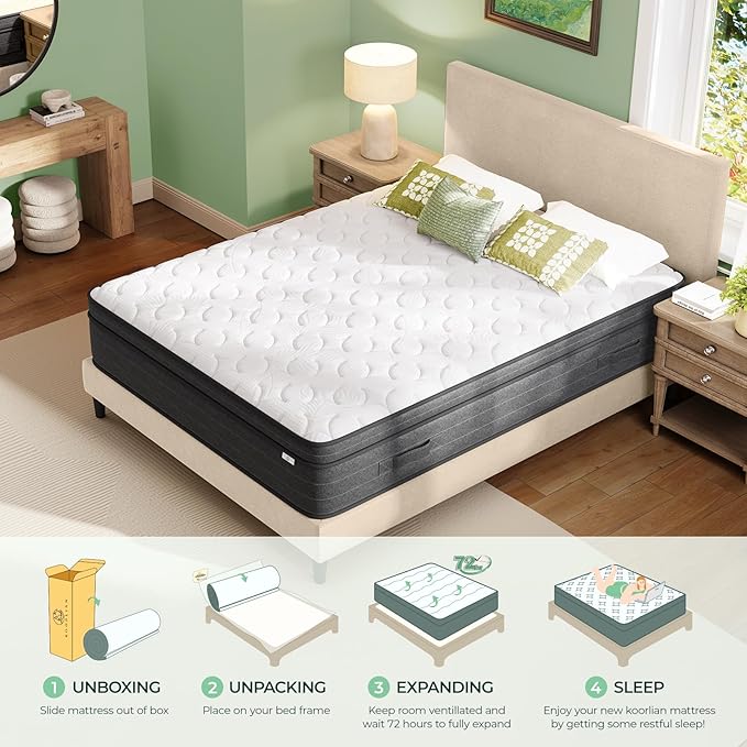 12 Inch Full Size Mattress in a Box for Back Pain, Medium Firm Feel Fiberglass Free Hybrid Mattress with Individual Pocket Springs and Pressure-Relieving Memory Foam, 120-Night Trial