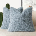 Foindtower 2 Pieces 24x24 Inch Misty Blue,Faux Fur Throw Pillow Cover Accent Sherpa Furry Pillow Covers Fuzzy Soft Pillowcases Cozy Sheepskin Decorative Fleece Cushion Case for Bed Couch Living Room