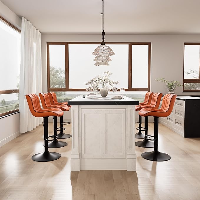 YOUNIKE 3 Orange Bar Stools Modern Swivel Counter Height Bar Chair with Back Adjustable Kitchen Island Faux Leather Padded Barstools taburetes de bar Breakfast sillas para barra de cocina 3PCS