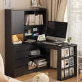 KEIKI L Shaped Home Office Desks with LED Light, Pegboard, Hutch, Drawers, Bookshelf & Storage Shelves, Modern Wooden Gaming Computer Corner Table for Work, Study, Writing