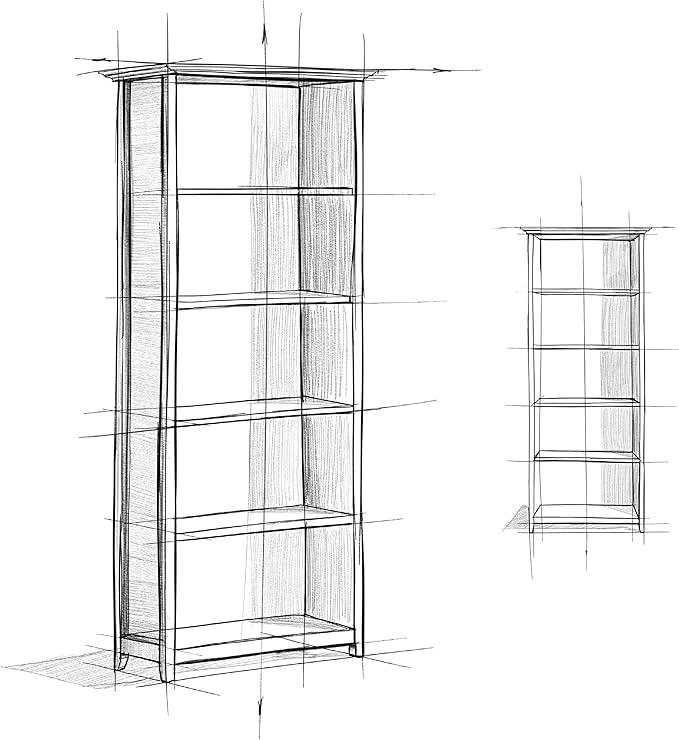 SIMPLIHOME Amherst Bookcase - 70 inch Tall 5-Shelf Solid Wood Bookshelf in Hickory Brown, Transitional Storage for Living Room, Study Room or Office with Adjustable Shelves and Tapered Legs