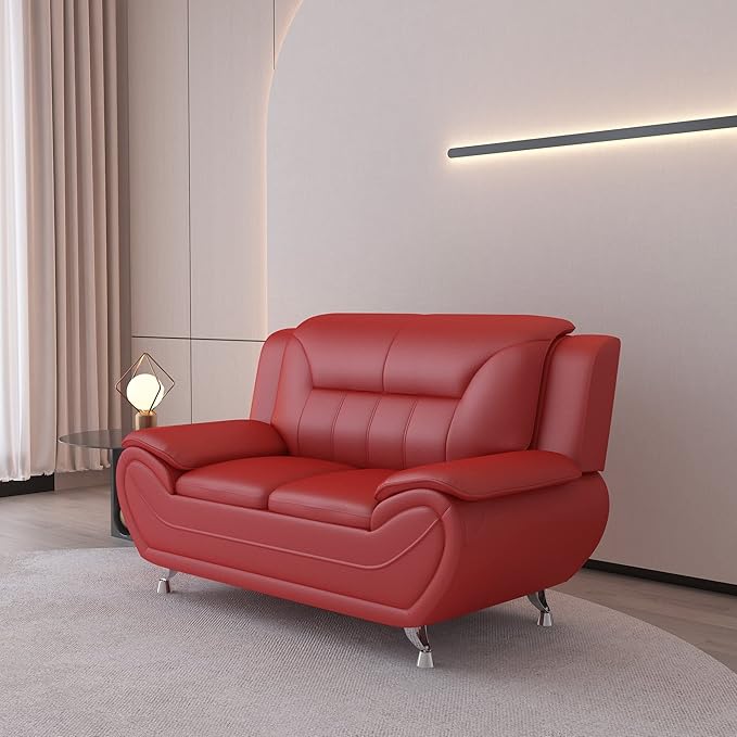 Container Furniture Direct Michael Modern Faux Leather Upholstered Stainless Steel Legs Living Room, Chair, Loveseat, Sofa, Black Camel