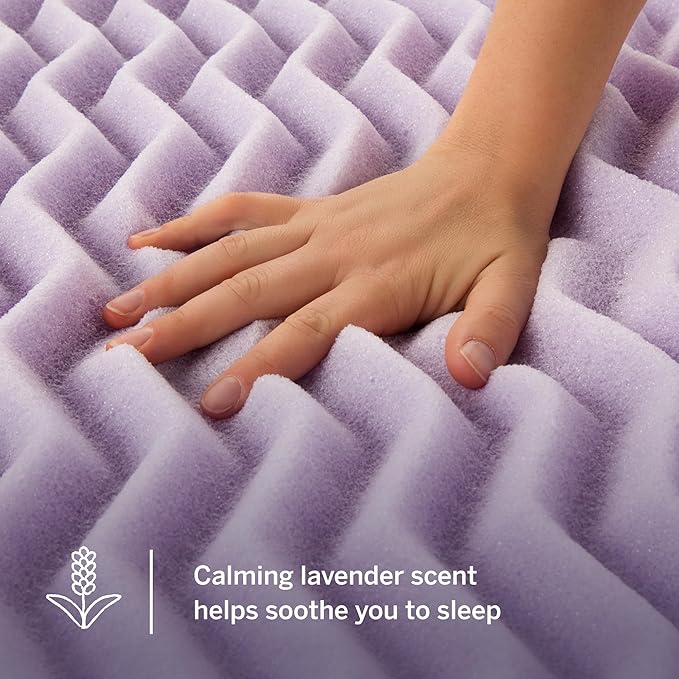 Lucid Lavender Infused 3 Inch Memory Foam Mattress Topper - King Size - Plush Feel - 5 Convoluted Zones - CertiPUR Certified - New Home Owner & Dorm Room Essentials