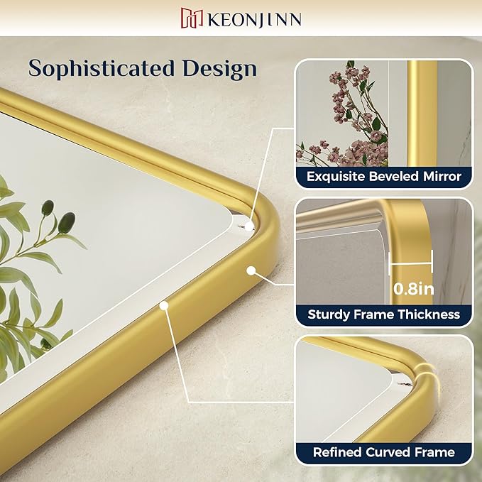 Keonjinn 24 x 36 Inch Pivot Mirror Bathroom, Gold Tilt Mirror Bathroom for Wall, Brushed Gold Beveled Pivot Rectangle Mirrors for Over Sink, Modern Metal Framed Vanity Mirrors, Horizontal/Vertical