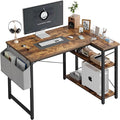 L Shaped Computer Desk with Reversible Shelves, 40 Inch Small Corner Desk with Storage Bag, Gaming Desk Computer Table Study Writing Desk for Home Office Small Space, Rustic Brown