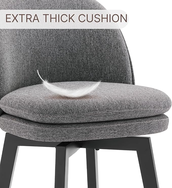 Counter Height Barstools 26 inch Upholstered Swivel Bar Stools with Back and Wood Legs for Kitchen Island,Set of 1,Dark Grey Fabric-Armless