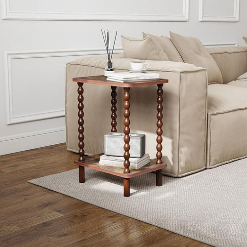 2-Tier End Table,Vintage Side Table,Solid Wood Bedside Table with Storage Rack,for Living Rooms, bedrooms, and Narrow Spaces (Rustic Brown)