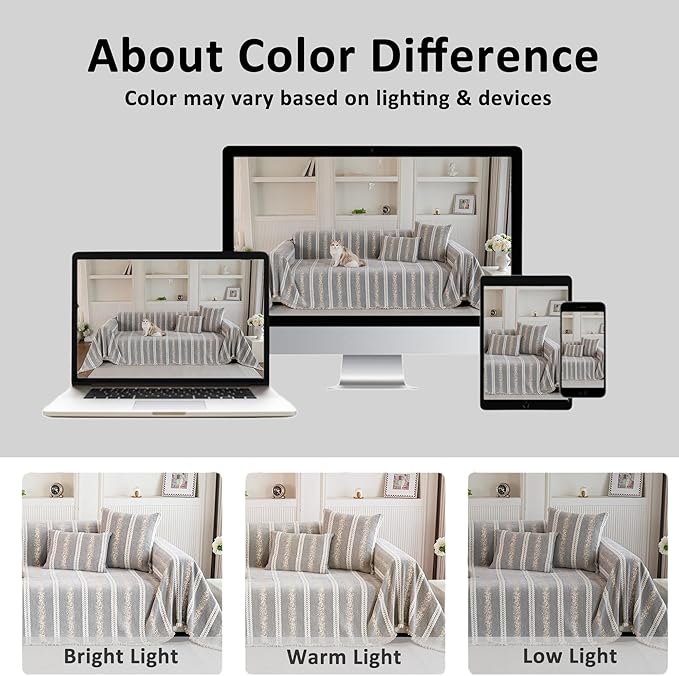 Couch Cover for Dogs Washable Sofa Cover, Sectional Couch Covers, Sofa Covers for 2 Cushion Couch, Non Slip Stripe Sofa Slipcovers Furniture Protector, Couch Protector from Cat Claws, Light,75''x102''