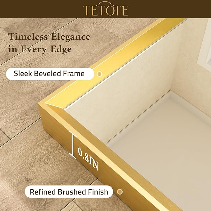 TETOTE Brushed Gold Frame Mirror for Bathroom Wall 48" x 30" Brushed Brass Beveled Rectangle Bathroom Vanity Mirror for Over Sink, Bedroom, Entryway, Living Room, Tempered Glass, Stronger Frame