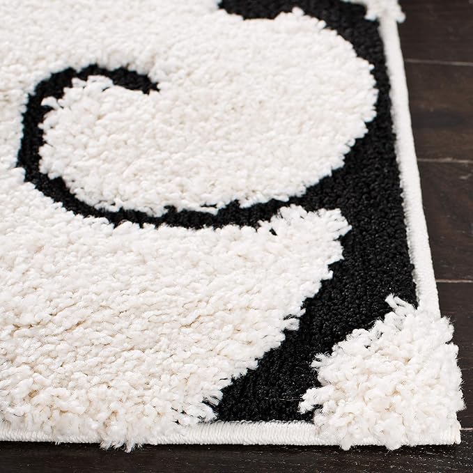 SAFAVIEH Florida Shag Collection Area Rug - 6'7" Square, Ivory & Black, Scroll Design, Non-Shedding & Easy Care, 1.2-inch Thick Ideal for High Traffic Areas in Living Room, Bedroom (SG455-1290)