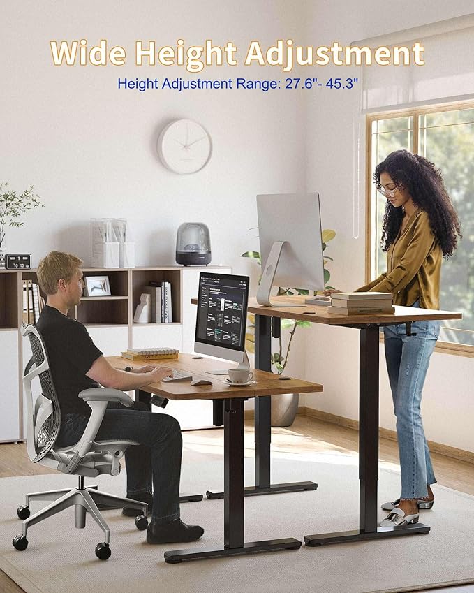 YIHAYO Electric Standing Desk, 48 x 24 Inches Stand Up Desk with Splice Board, Adjustable Height Desk, Computer Desk for Home Office, Black Frame/Rustic Brown Top