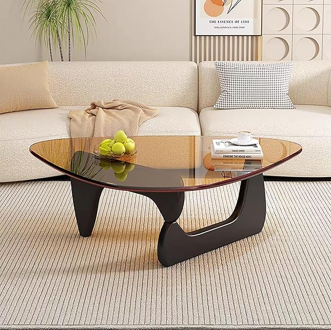 Mid Century Modern Glass Coffee Table, Small Coffee Table for Living Room, Elegant and Functional Coffee Tables, Suitable for Bedroom Living Room Reception Office Tables（Black/Brown，Medium）