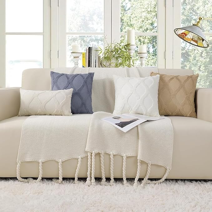 decorUhome Throw Pillow Covers 26x26 Inch Set of 2, Soft Plush Faux Fur Wool Beige Couch Pillow Covers, Decorative Neutral Pillow Cases for Bed Sofa Living Room Home Decor