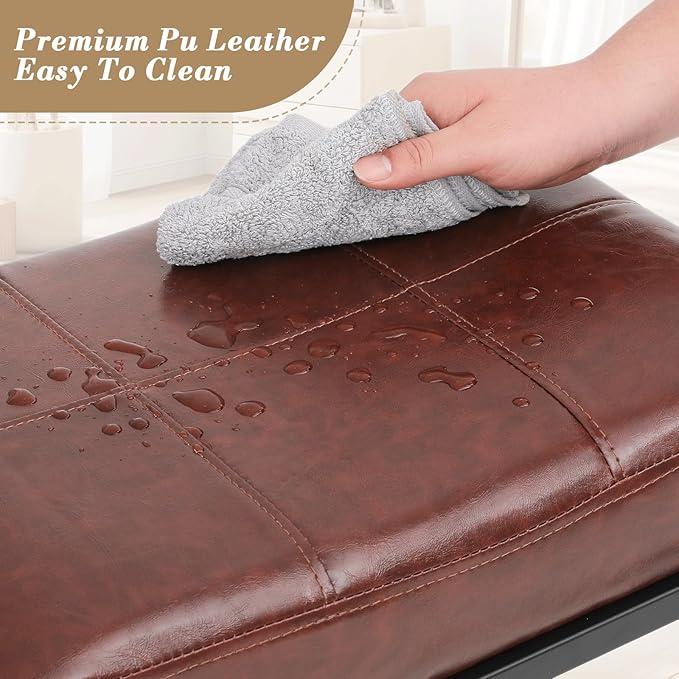 Athena Collection Counter Height Bar Stools Set of 2, 26 Inches Saddle Bar Stools with Leather Upholstered and Metal Legs, Backless Barstools for Counter, Kitchen Island, Dining Room, Mocha