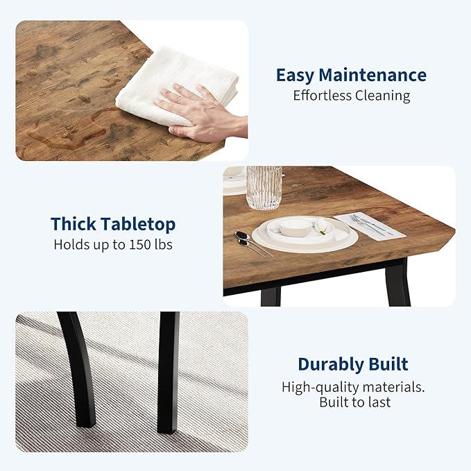 Small Dining Table Set for 2,3-Piece Kitchen Table Set with Thick Wood Grain Tabletop & 2 Upholstered Chairs & Metal Frame, Compact Table Set for Small Spaces, Kitchens & Dining Rooms (Brown)