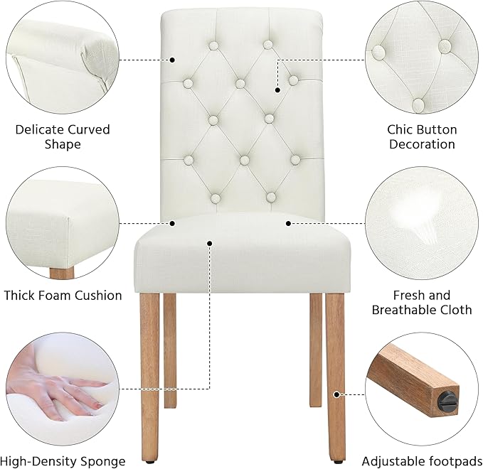 Yaheetech Dining Chairs Set of 6 Fabric Upholstered Dining Room Chairs with Button Tufted High Back and Solid Wood Legs for Kitchen/Living Room/Restaurant, Modern Style, Beige