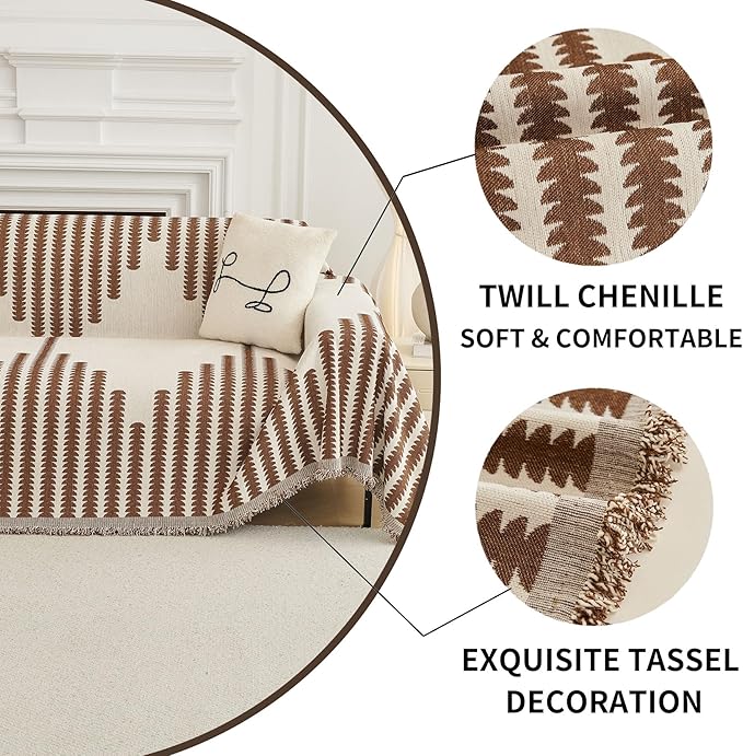 HAOMAIJIA Boho Sofa Covers Couch Covers for 3 Cushion Couch Sofa Pet Friendly Soft Thick Non Slip Couch Cover for Dogs Washable Sectional Couch Covers L Shape Furniture Protector (Brown, 71"x134")