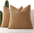 Foindtower Pack of 2 Textured Boucle Throw Pillow Covers Accent Solid Pillow Cases Cozy Soft Decorative Couch Cushion Case for Chair Sofa Bedroom Living Room Home Decor, 20 x 20 Inch,Rust Tobacco