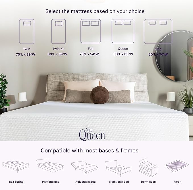 NapQueen 6 Inch Twin Size Mattress, Bamboo Charcoal Memory Foam Mattress, Bed in a Box, White
