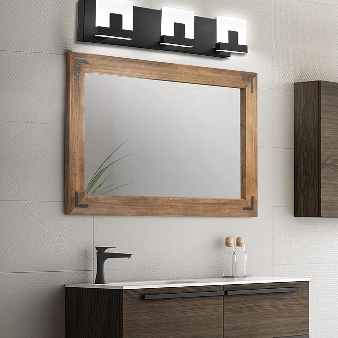 YOSHOOT Rustic Wooden Framed Wall Mirror, Natural Wood Bathroom Vanity Mirror for Farmhouse Decor, Vertical or Horizontal Hanging, 53" x 28", Brown