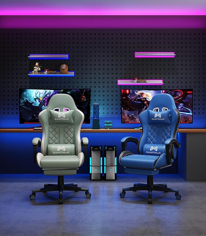 Gaming Chair, 400 lbs Adult Chair, High Back Computer Chair with Footrest and Linked Armrests, Office Video Game Chair with Lumbar Support (Green)