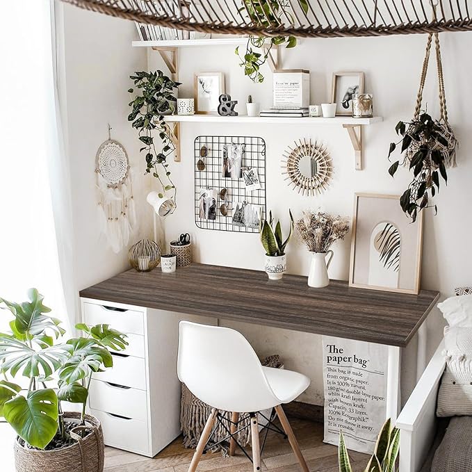 Kaboon Universal Tabletop 59.1"x23.62", Solid One-Piece Melamine Table Top, Double Desk L-Desk DIY, Home and Office Countertop,Eucalyptus