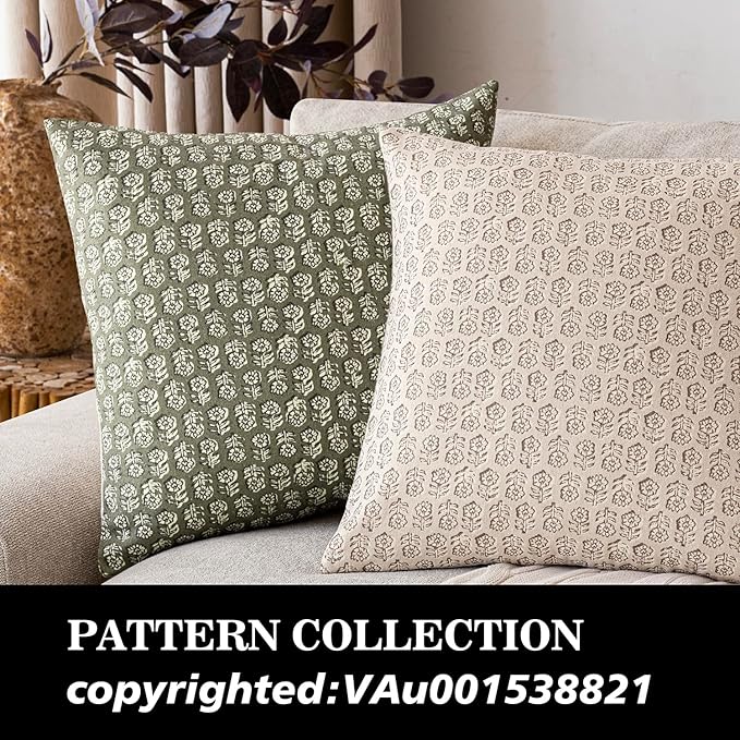 Foindtower Set of 2 Decorative Vintage Floral Print Throw Pillow Covers Neutral Modern Farmhouse Cushion Covers Boho Home Decor for Sofa Couch Chair Bedroom Living Room Outdoor,22×22 Inch,Sage Green