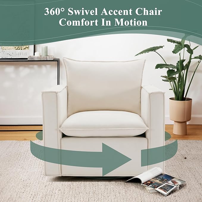 Swivel Accent Chair Set of 2,34'' Wide Upholstered Arm Chair with Plump Back Pillow, Modern Sofa Living Room Chair for Bedroom, Corner, Reading Nook-Classic Beige