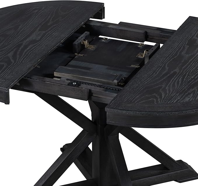 Need 42 Inch Round Dining Table Extendable to 54 Inch with 12" Leaf, Retro Expandable Kitchen Table for Dining Room & Living Room, Solid Wood (Espresso)