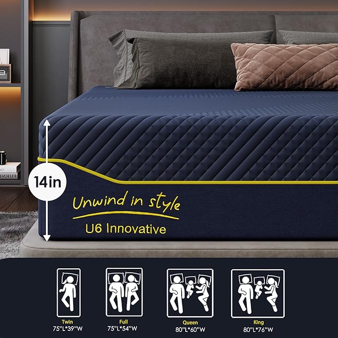 SDHYL Queen Mattress, 14 Inch Gel Infused Memory Foam Mattress for Good Sleep, Bed in a Box Mid Firm CertiPUR-US Certified & Fiberglass Free, Washable Cover, 80"*60"