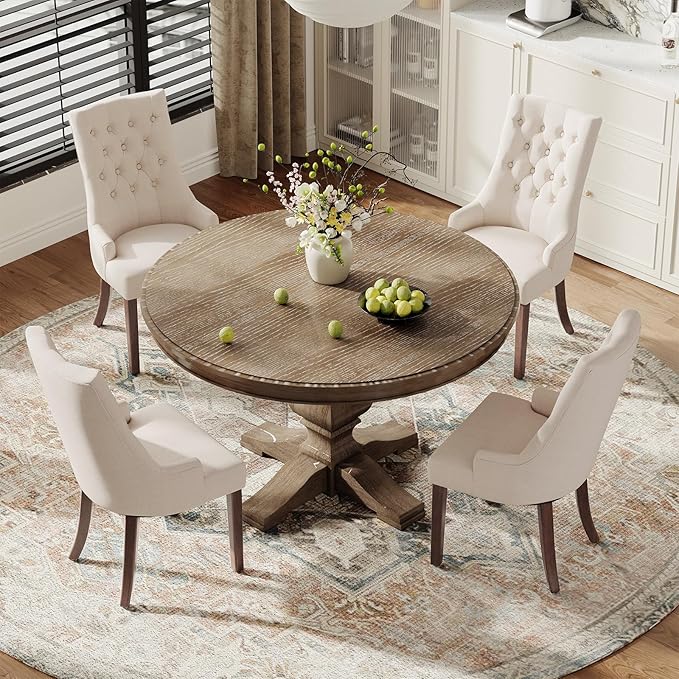 COLAMY Fabric Side Dining Chairs Set of 2, Wingback Upholstered Dining Room Chairs with Tufted Button, Living Room Chairs for Home Kitchen, Beige