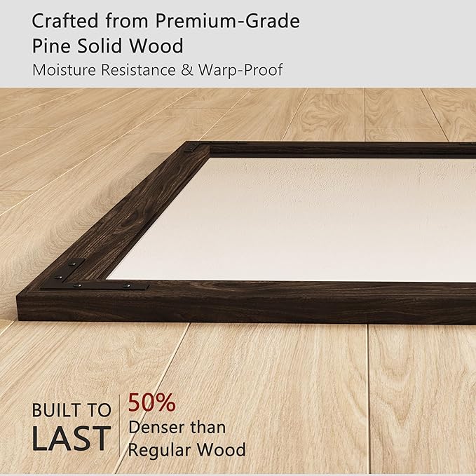 VocalStar Black Wood Framed Mirror 18 x 26 Inch, Rustic Natural Black Wooden Rectangle Bathroom Vanity Wall Mirror for Farmhouse Boho Decor, 1/4-inch Shatterproof Glass | Waterproof