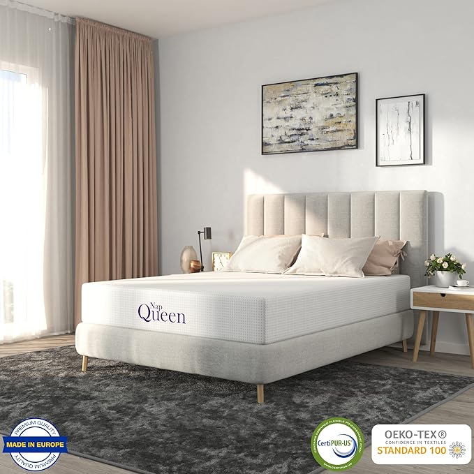 NapQueen 12 Inch Queen Size Mattress, Bamboo Charcoal Memory Foam Mattress, Bed in a Box,White