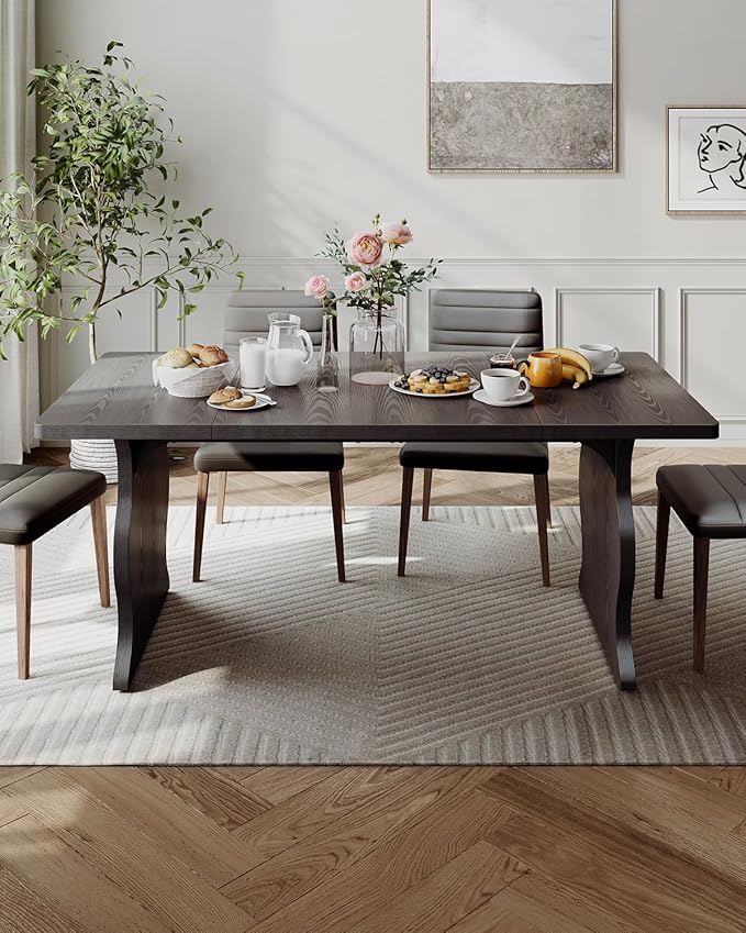 LITTLE TREE Modern Dining Table for 4-6, 63-Inch Rectangular Black Kitchen Table, Wood Kitchen & Dining Room Furniture