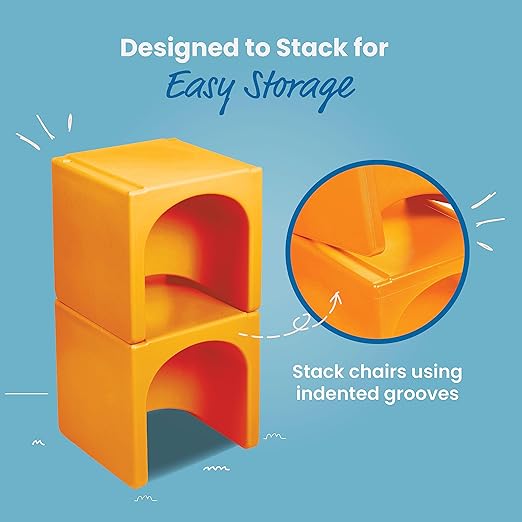 ECR4Kids Tri-Me Table and Cube Chair Set, Multipurpose Furniture, Orange, 3-Piece